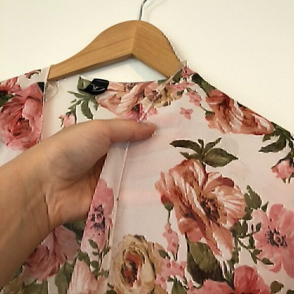 WINDSOR Cream Ivory Pink Floral Sheer Short Sleeve Oversized Kimono Cardigan Top - Picture 7 of 10